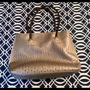 Silver Ostrich Tote Bag with Leather Straps